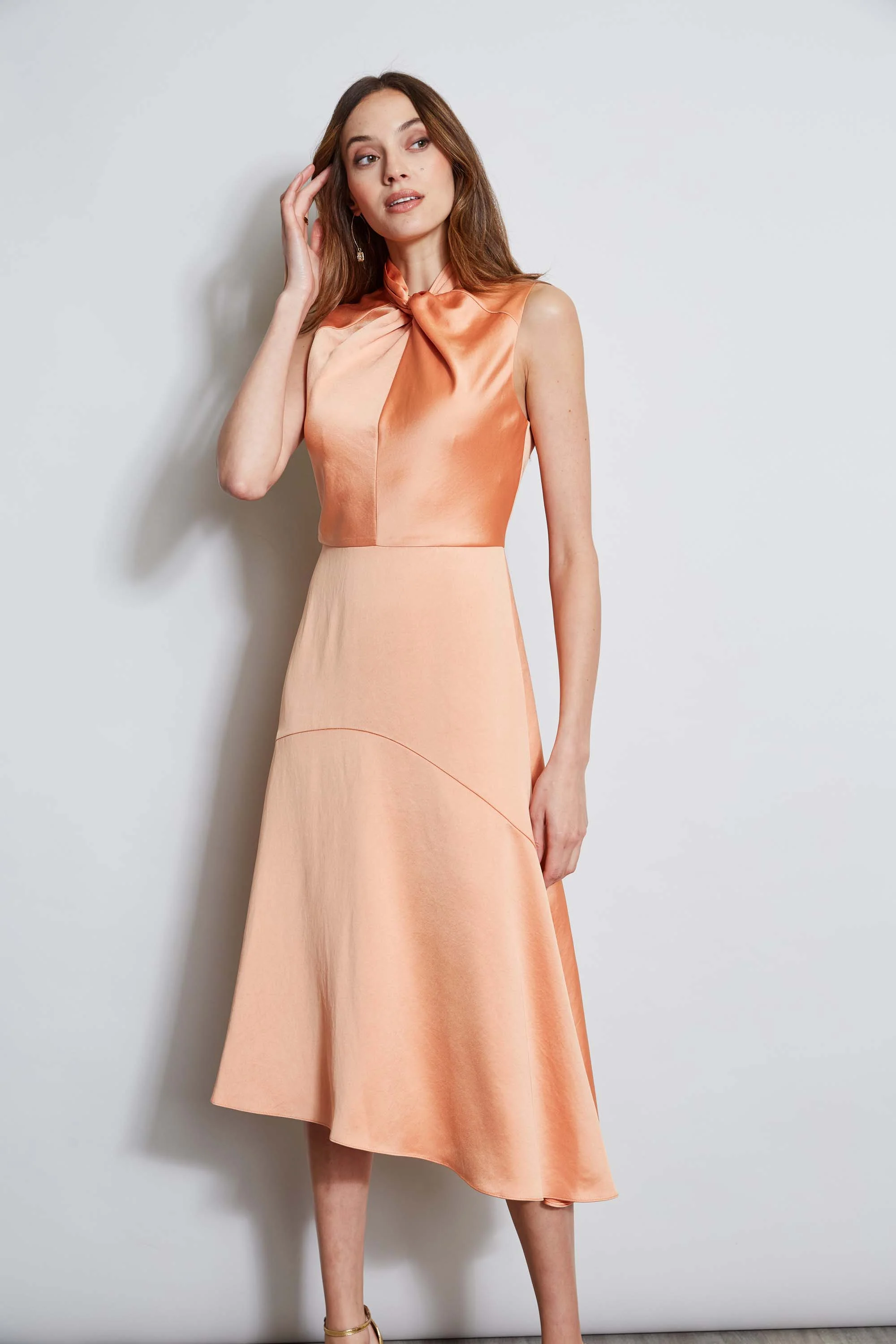 Twist Neck Satin Dress - Inholu